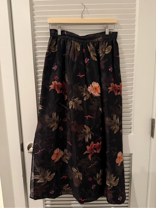 All Saints Dresses & Skirts - AllSaints Black Maxi Skirt with Gold Leaf and Coral Floral Print